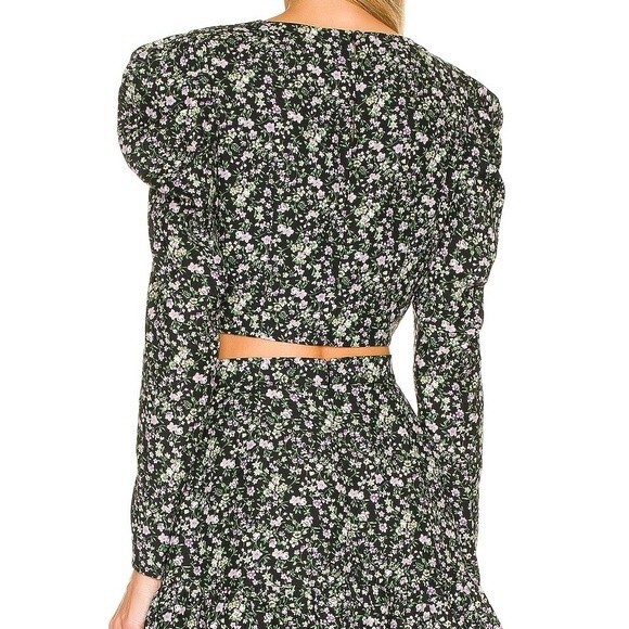 MINKPINK REVOLVE‎ Rivera V Neck Ruched Top in Multi NWT Size M Floral Black - Picture 2 of 12